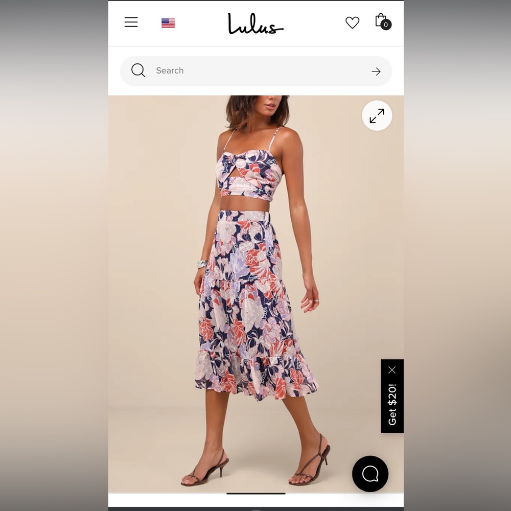 Lulu's Floral Two-Piece Skirt Set in Navy and Coral